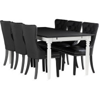 Ruokailuryhmä Hampton 190cm 6 Bergviken tuolia valkoinen/musta
