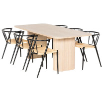 Ruokailuryhmä Kopparbo 200cm 6 Winston tuolia musta/valkoinen