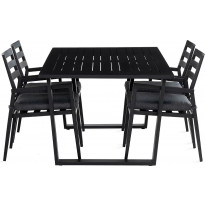 Ruokailuryhmä Adavid, 180cm pöytä + 4 pinottavaa tuolia, musta