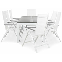 Ruokailuryhmä Monaco 220-280cm, 8 Monaco Light -tuolia, valkoinen