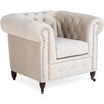 Samettinojatuoli Chesterfield Deluxe valkoinen/beige