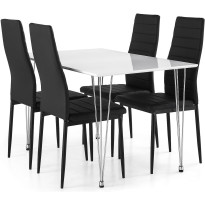 Ruokailuryhmä Scandinavian Choice Kronblom 120cm 4 Ted tuolia valkoinen/musta