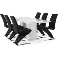 Jatkettava ruokailuryhmä Scandinavian Choice Ratliff 180x40cm 6 Zion tuolia valkoinen