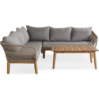 Oleskeluryhmä Morocco, 5-istuttava sohva + pöytä, akaasia/beige
