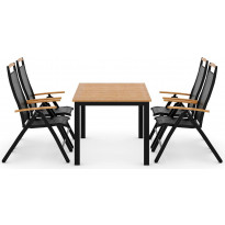 Ruokailuryhmä Las Vegas, 152/210cm jatkettava pöytä + 4 säädettävää tuolia, musta/tiikki
