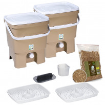 Bokashi keittiökompostori BioProffa Organko tuplapakkaus, 16l, beige/valkoinen