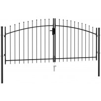 Puutarhaportti, tuplaovi, piikkikärjillä, teräs, 3x1.25m, musta