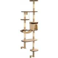 Kissan kiipeilypuu, sisal-pylväillä, seinäkiinnitys, 194cm, beige/ruskea