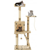 Kissan kiipeilypuu, sisal-pylväillä, 50x50x120cm, tassukuvio, beige