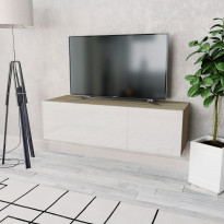 Tv-taso lastulevy 120x40x34cm korkeakiilto valkoinen ja tammi