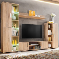 Tv-kalustekokonaisuus led-valoilla sonoma-tammi