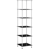 6-kerroksinen hylly musta 40x40x160 cm karkaistu lasi