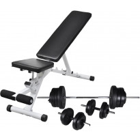 Treenipenkki levytanko- ja käsipainosarjalla, 60.5kg, 47.5x41x133cm