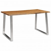 Lankkupöytä 140x80x75cm täysi akaasiapuu ja ruostumaton teräs
