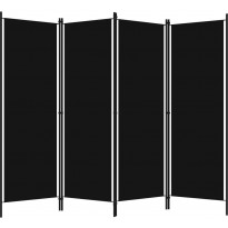4-paneelinen tilanjakaja, musta, 200x180 cm