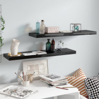 Kelluvat seinähyllyt 2kpl korkeakiilto musta 90x23,5x3,8 cm