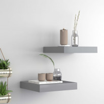 Kelluvat seinähyllyt 2 kpl harmaa 23x23,5x3,8 cm mdf