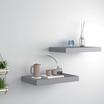 Kelluvat seinähyllyt 2 kpl harmaa 40x23x3,8 cm mdf