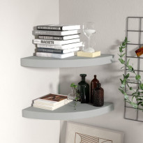 Kelluvat kulmahyllyt 2 kpl harmaa 35x35x3,8 cm mdf