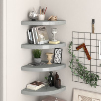 Kelluvat kulmahyllyt 4 kpl harmaa 35x35x3,8 cm mdf