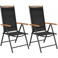 Taitettavat puutarhatuolit, 2 kpl, 109x58x65 cm, alumiini ja textilene musta