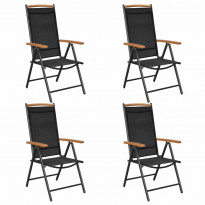 Taitettavat puutarhatuolit, 4 kpl, 109x58x65 cm, alumiini ja textilene musta