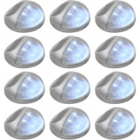 Aurinkoenergia ulkoseinävalaisimet, LED, 12 kpl, pyöreä, hopea