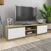 Tv-taso valkoinen ja sonoma-tammi 140x40x35,5 cm lastulevy