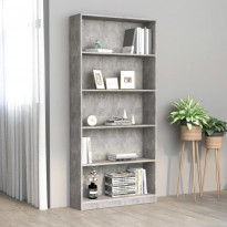 5-tasoinen kirjahylly betoninharmaa 80x24x175 cm lastulevy