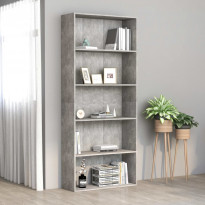 5-tasoinen kirjahylly betoninharmaa 80x30x189 cm lastulevy