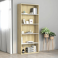 5-tasoinen kirjahylly valk./sonoma-tammi 80x30x189cm