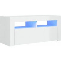 TV-taso LED-valoilla, korkeakiilto valkoinen, 90x35x40 cm