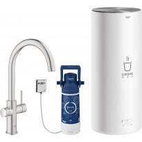 Keittiöhana Grohe Red Duo teräs, L-koon kuumavesivaraajalla