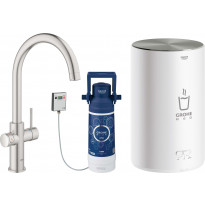 Keittiöhana Grohe Red Duo teräs, M-koon kuumavesivaraajalla