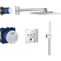 Sadesuihkusetti Grohe SmartControl + Rainshower 310 SmartActive Cube, termostaattihanalla, suihkupää ⌀310mm, vettä säästävä, piiloasennus, hierova suihku, kiiltävä kromi