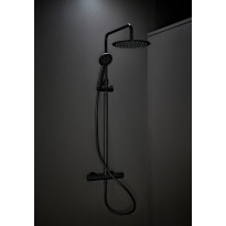 Sadesuihkusetti Hafa Mix Slim Round, termostaattihanalla, suihkupää ⌀250mm, vettä säästävä, cc150, hierova suihku, matta musta