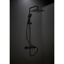 Sadesuihkusetti Hafa Mix Slim Square, termostaattihanalla, suihkupää ⌀250mm, vettä säästävä, cc150, hierova suihku, matta musta