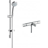 Suihkusetti Hansgrohe Croma 100 Vario EcoSmart, termostaattihanalla, hierova suihku, juoksuputkella, vettä säästävä, kiiltävä kromi