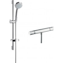 Suihkusetti Hansgrohe Croma 100 Vario EcoSmart, termostaattihanalla, vettä säästävä, juoksuputkella, hierova suihku, kiiltävä kromi