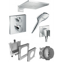 Sadesuihkusetti Hansgrohe Raindance E 300 Air, termostaattihanalla, piiloasennus, hierova suihku, suihkupää ⌀300mm, kiiltävä kromi