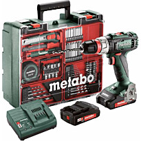 Akkuporakone Metabo BS 18 L Quick Set 18V 2x2.0Ah Li-Power-akulla ja laturilla SC 30 sekä työkalusetillä