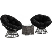 Parvekesetti Cozy, 2 nojatuolia, 2-istuttava, musta