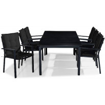 Ruokailuryhmä Tunis, 6 tuolia + mustat pehmusteet, musta