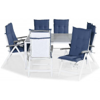 Ruokailuryhmä Tunis, 8 Monaco Lyx tuolia + siniset pehmusteet, harmaa