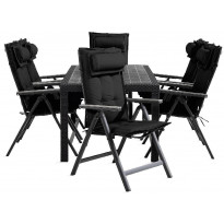 Ruokailuryhmä Melody, 6 Monaco Light tuolia + mustat pehmusteet tyynyllä, musta