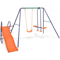 Keinuteline liukumäellä ja 3 istuimella oranssi