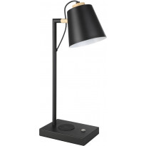 LED-Pöytävalaisin latausasemalla Eglo Lazey-QI, 5.5W, 24x13,5x50cm, musta/puu