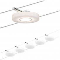 LED-Vaijerivalaisinsetti Paulmann Disc, 5 valaisinta + muuntaja + vaijeri, 2700K, valkoinen/kromi