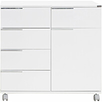 Lipasto Linento Furniture ADR-415-PP-1 pyörillä, valkoinen