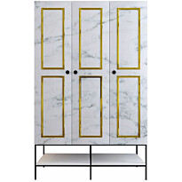 Vaatekaappi Linento Furniture Martin 3, 126cm, valkoinen marmori/kulta